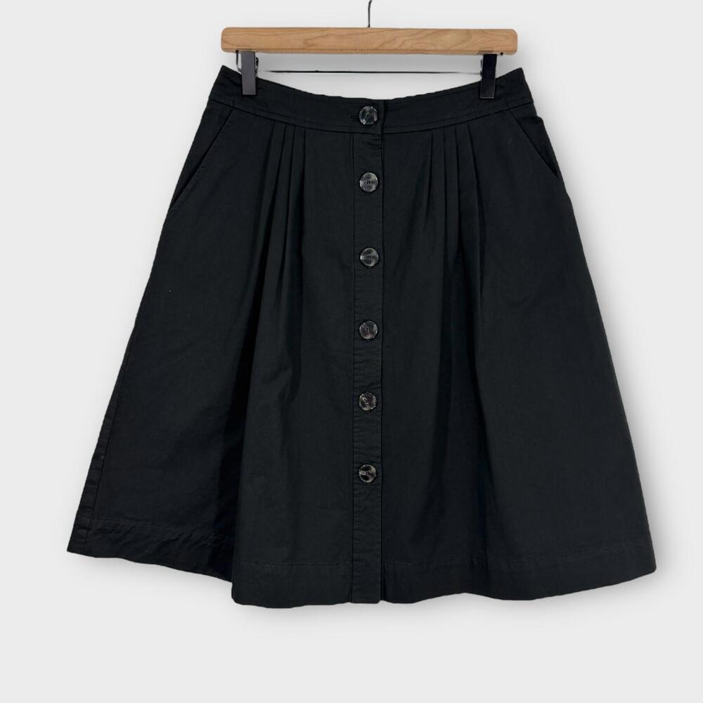 Trina Turk Women’s Size 8 Medium Black Cotton Blend Button Front A Line Skirt